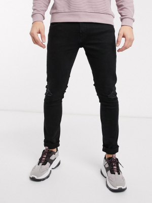 Pull&bear Super Skinny Jeans With Knee Rips In Black