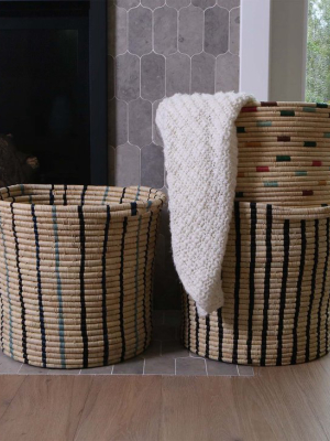 Vivid Dashed Raffia Floor Storage Basket