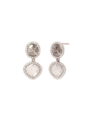 Salt & Pepper Freeform Diamond Slice Drop Earrings