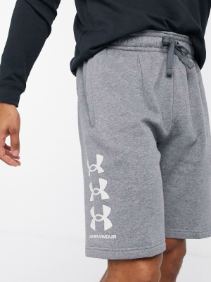 Under Armour Rival Cotton Triple Logo Shorts In Gray Marl