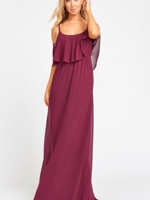 Caitlin Ruffle Maxi Dress ~ Merlot Chiffon