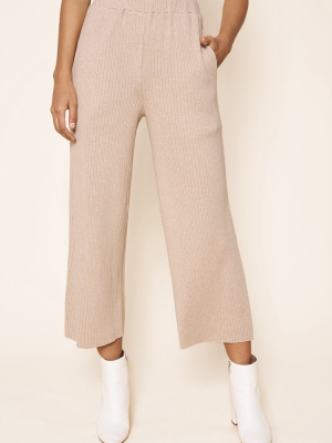 Provence Ribbed Knit Cropped Wide Leg Pants