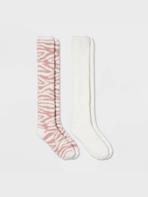 Women's Zebra 2pk Cozy Knee High Socks - Pink/cream 4-10