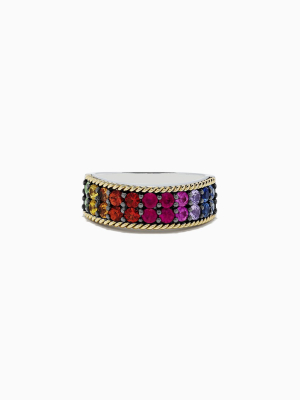 Effy Mosaic Sterling Silver & 18k Gold Multi Sapphire Ring,  1.70 Tcw