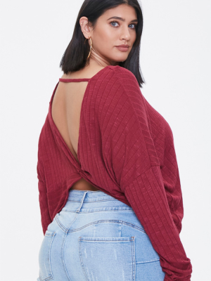 Plus Size Ribbed Twist-back Top