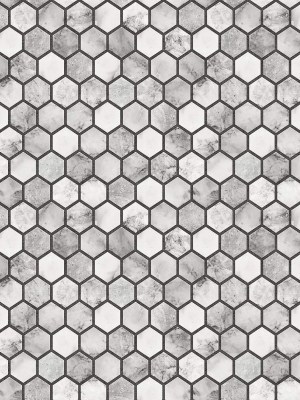 Marble Hexagon Peel-and-stick Wallpaper In Carrara And Wrought Iron By Nextwall