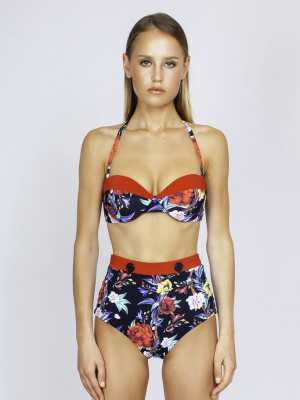 Betty Color Block Underwire Bikini Top - Ruby Red/pique Floral Print