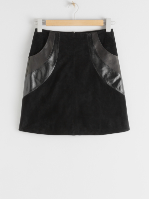 Suede Leather Panel Mini Skirt