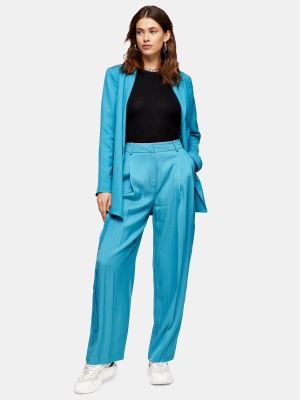 Blue Jacquard Striped Wide Leg Pants