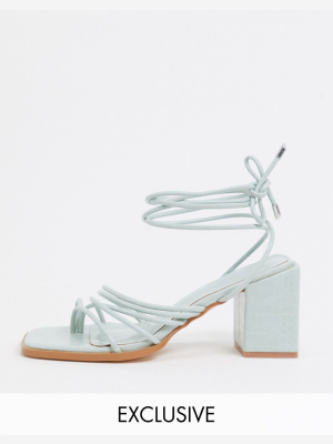 Z_code_z Exclusive Vitta Vegan Strappy Heeled Sandals In Mint Croc