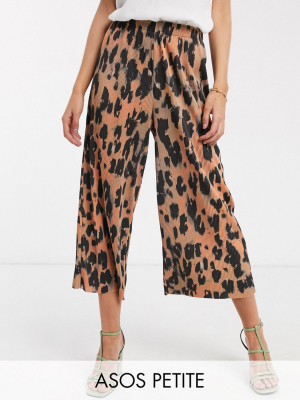 Asos Design Petite Plisse Culotte In Animal Print