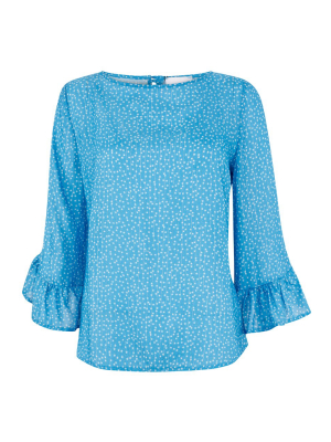 Blue Star Print Frill Cuff Top