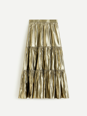 Tiered Maxi Skirt In Metallic Lamé