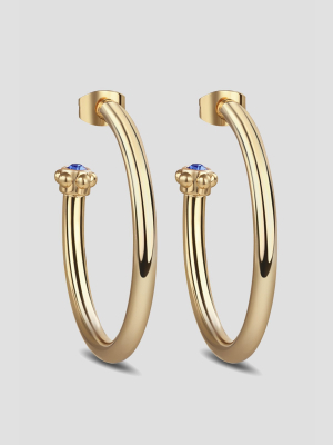 Open Hoop Earring In Gold With Blue Stone Detail