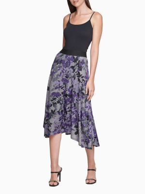 Printed A-line Midi Handkerchief Hem Skirt