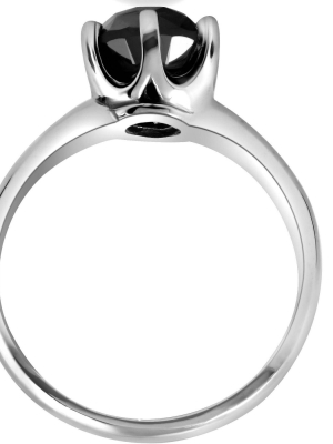 Pompeii3 1ct Round Black Solitaire Diamond White Gold Engagement Ring