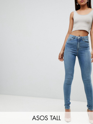 Asos Design Tall High Rise Ridley "skinny" Jeans In Pretty Mid Stonewash Blue