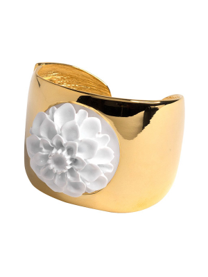 Polished Gold Cuff With White Flower Motif