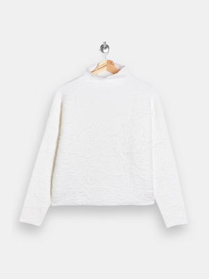 Ivory Longline Funnel Neck Knitted Sweater