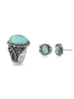 Larimar Braided Ring + Larimar Sunshine Earrings