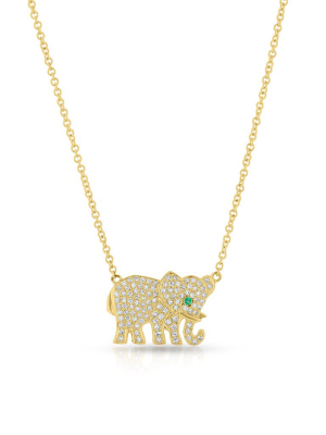 14kt Yellow Gold Diamond Emerald Kaap Elephant Necklace