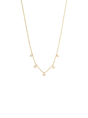 14k 5 Graduated Dangling Diamond Bead Chain Necklace