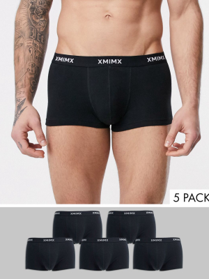 Asos Design 5 Pack Short Trunks In Black With Xmimx Waistband Save