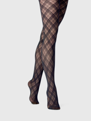 Women's Bias Plaid Tights - A New Day™ Black