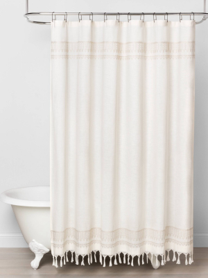 Embroidery Border Stripe Shower Curtain Taupe - Hearth & Hand™ With Magnolia