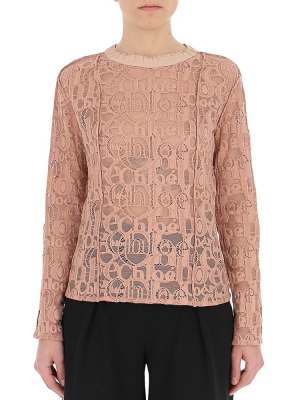 Chloé Lace Logo Embroidered Blouse