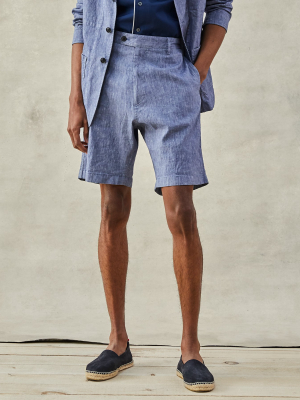 10" Italian Cotton/linen Chambray Club Short In Washed Indigo