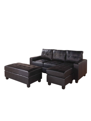 3pc Sectional Sofa With Ottoman Set Black - Benzara