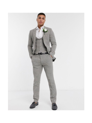 Asos Design Wedding Skinny Suit In Gray Wool Blend Micro Houndstooth
