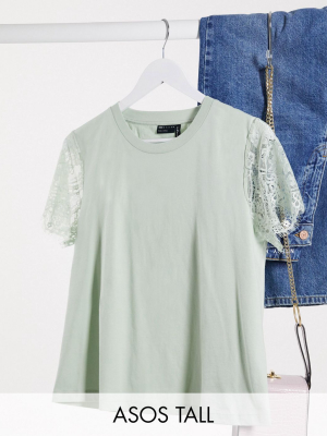 Asos Design Tall T-shirt With Lace Sleeve