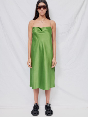 Green Satin Bias Cami Dress