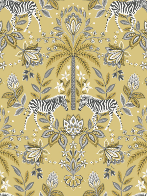 Yellow Zebra Ornamental Wallpaper By Walls Republic