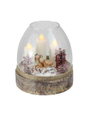 Northlight 5” Glass Reindeer Scene Flickering Winter Jar Candle - Brown/white