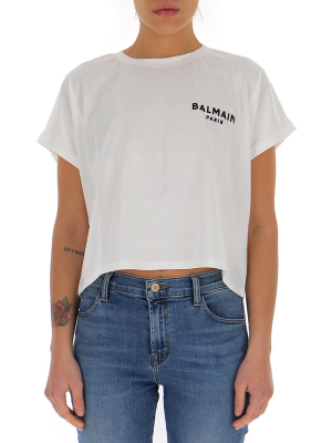 Balmain Logo Printed Cropped T-shirt