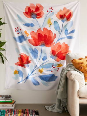 Courtney Mayo For Deny Watercolor Flowers Tapestry