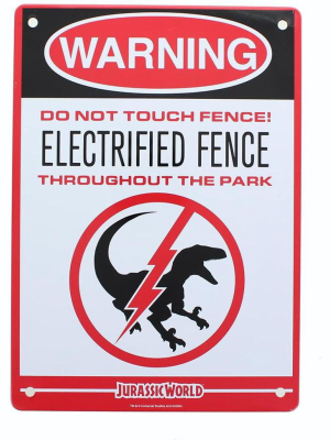 Loot Crate Jurassic World Electrified Raptor Fence 8"x6" Tin Sign
