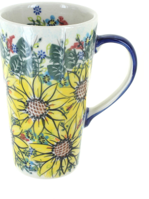 Blue Rose Polish Pottery Sunflower Maze Large Coffee Mug