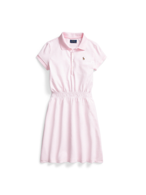 Striped Cotton Mesh Polo Dress