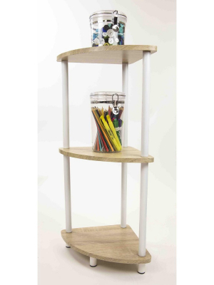 Home Basics Pine Wood 3 Tier Arc Corner Shelf, Natural