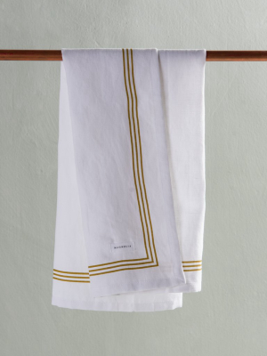 White Tea Towel With Moss Green Stripe Border