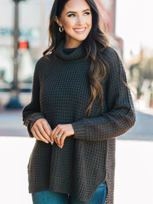 In Your Glow Charcoal Gray Waffle Sweater