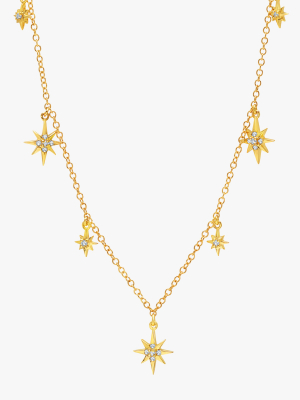 Yellow Gold Starburst Station Necklace