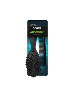 Conair For Men Black Cushion Hairbrush & Combo Set