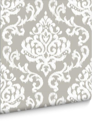 Indian Ink Damask Wallpaper In Stone From The Exclusives Collection By Graham & Brown