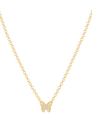 Baby Diamond Butterfly Necklace - Yellow Gold