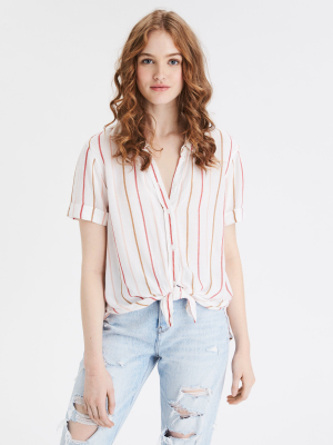 Ae Striped Short Sleeve Button Up Shirt